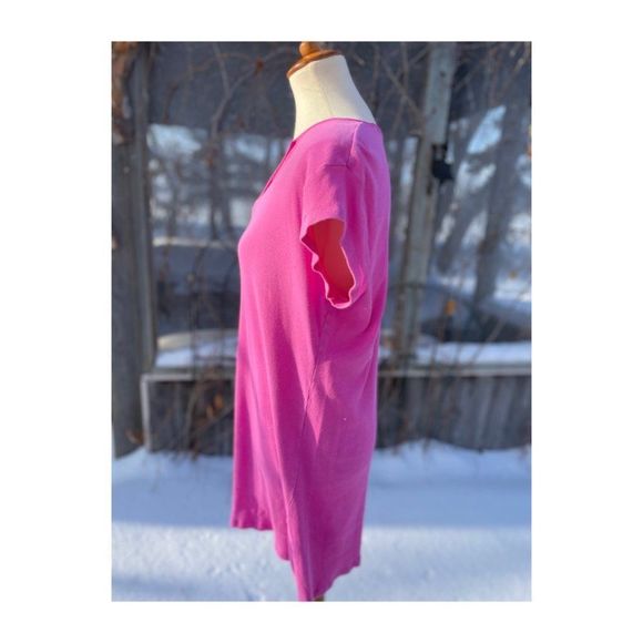 Tommy Hilfiger Sleepwear Sleep Shirt Hot Pink Ribbed Cotton 1/4 Button Up Short - Picture 4 of 9